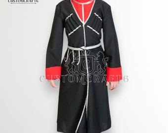 May include: A black traditional costume with red detailing on the collar and cuffs. The costume has silver trim and a matching belt. The text "CUSTOMCRAFT6" is visible in the image.