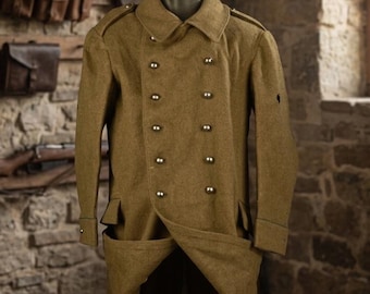 Casaco militar francês marrom de lã, década de 1920 – Jaqueta de traje histórico