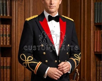 Jaqueta de gala masculina da Artilharia Real, túnica militar preta de algodão.