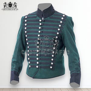 Men’s Napoleonic 95th Rifles Green Wool Jacket | British Military Hussar Tunic | Regency Reenactment Costume