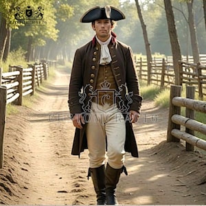 Neuer dunkelbrauner Herren Gehrock aus Wolle im kolonialen Stil des 18.Jahrhunderts