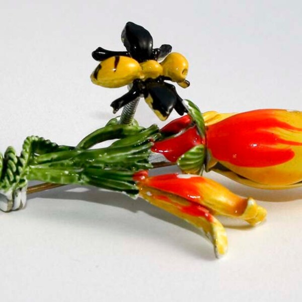 Bee and Tulip Trembler Brooch