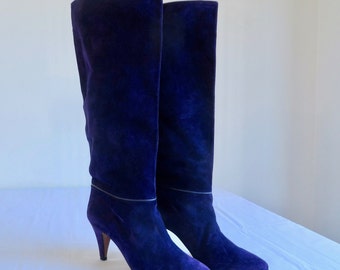 blue calf length boots