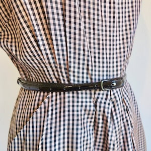 1940's 50's Black and Beige Gingham Taffeta Day Dress Short Sleeves Pockets Rockabilly Swing 30 Waist Size Medium image 5