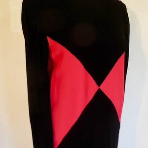 1980's Red and Black Velvet Color Block Dress Long Sleeves Evening Formal Cocktail 80's Avant Garde Chetta B Size Small image 5