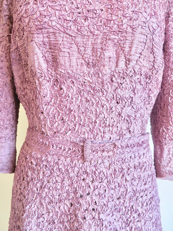 1940's Lavender Lilac Rayon Ribbon Knit Dress Cro… - image 3