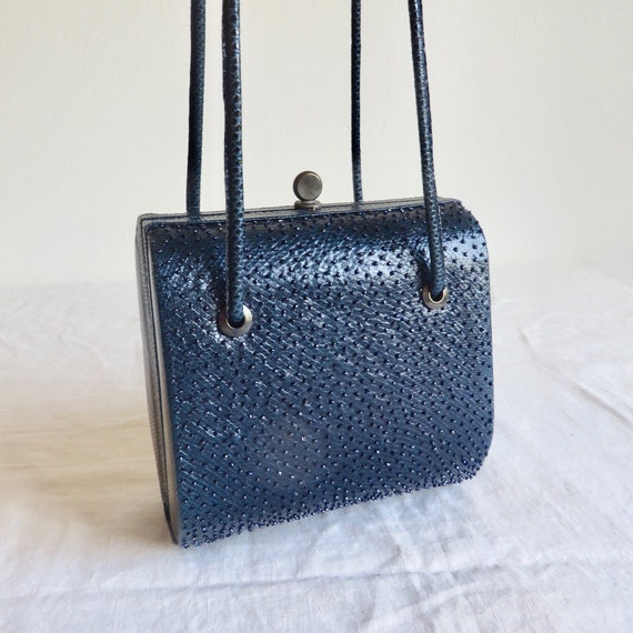 1990's Andrea Pfister Navy Blue Karung Snakeskin … - image 1