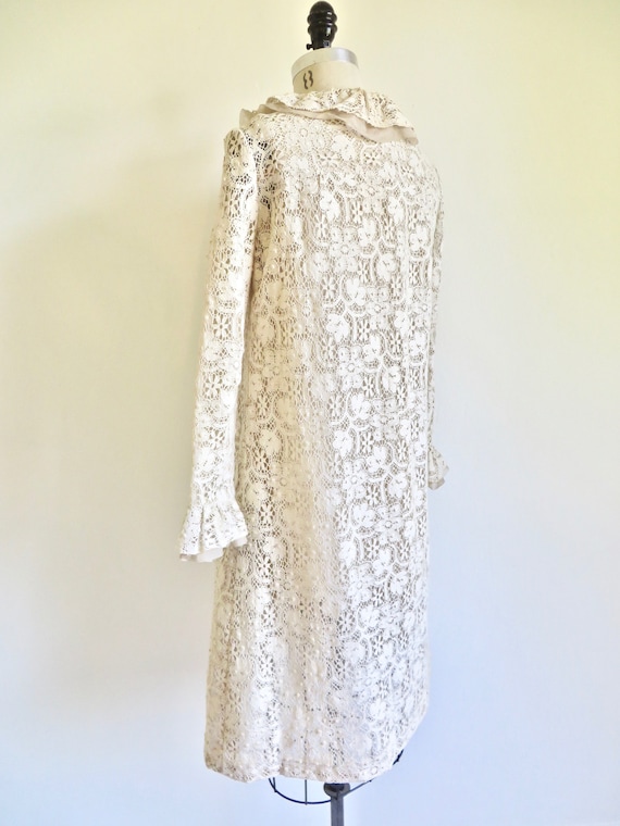 1960's Mod Ivory Creme Cotton Lace A Line Dress R… - image 6