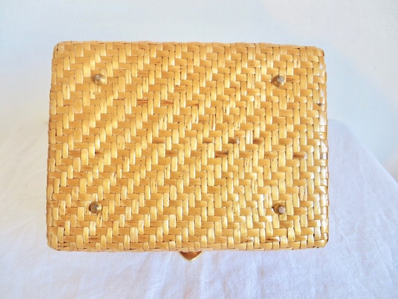 1960's Koret Natural Woven Wicker Box Purse Gold … - image 8