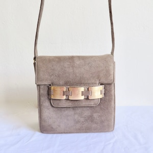 1970s Gray Suede Shoulder Bag: Vintage Mod Handbag