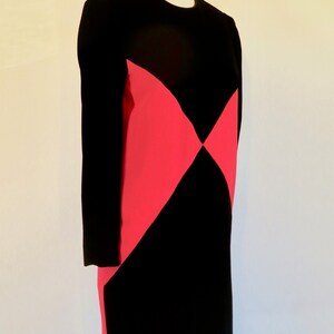 1980's Red and Black Velvet Color Block Dress Long Sleeves Evening Formal Cocktail 80's Avant Garde Chetta B Size Small image 4