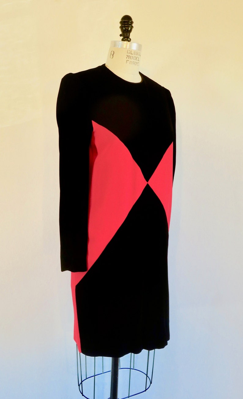 1980's Red and Black Velvet Color Block Dress Long Sleeves Evening Formal Cocktail 80's Avant Garde Chetta B Size Small image 4