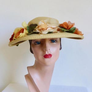 1950s Floral Wide Brim Hat - Etsy display picture 1