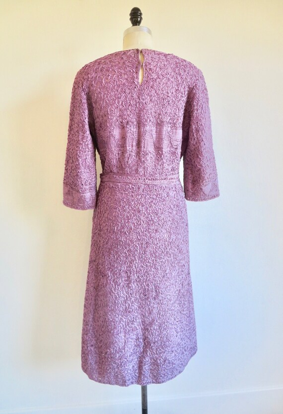 1940's Lavender Lilac Rayon Ribbon Knit Dress Cro… - image 8