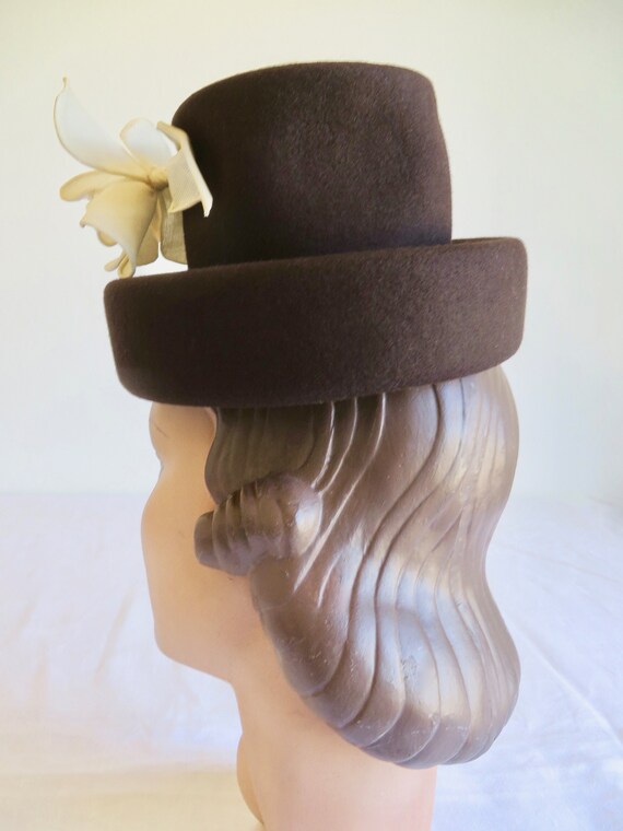 1940's Dark Chocolate Brown Wool Felt Tilt Topper… - image 7