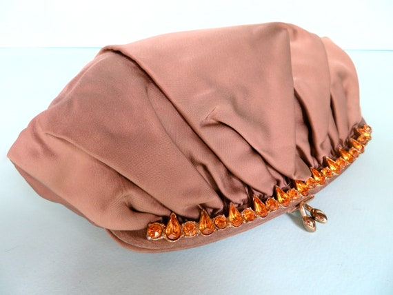 1950's Light Brown Caramel Satin Evening Clutch Y… - image 3