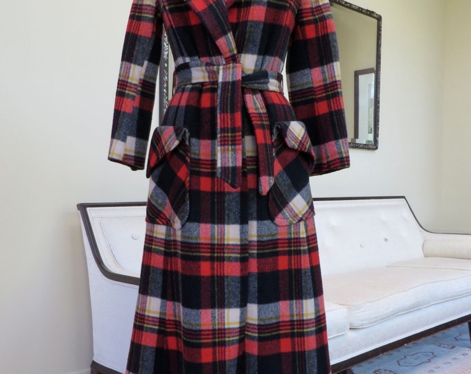Vintage 1970's Tartan Plaid Wool Coat/ Plaid Maxi Coat/ Etsy