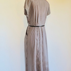 1940's 50's Black and Beige Gingham Taffeta Day Dress Short Sleeves Pockets Rockabilly Swing 30 Waist Size Medium image 7