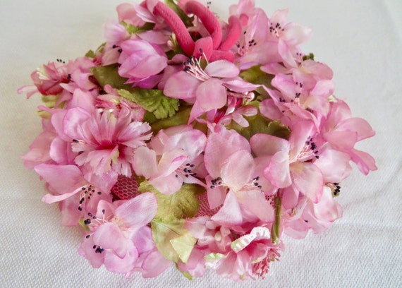 1960's Pink and Magenta Silk Floral Pillbox Hat S… - image 8