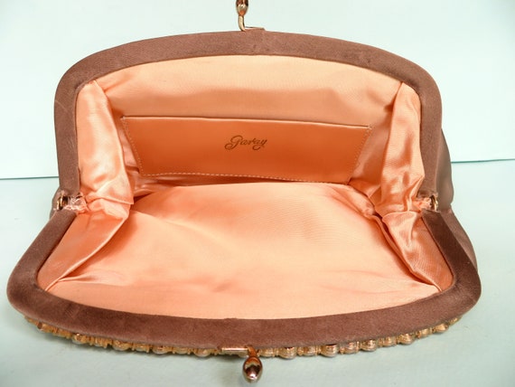 1950's Light Brown Caramel Satin Evening Clutch Y… - image 6