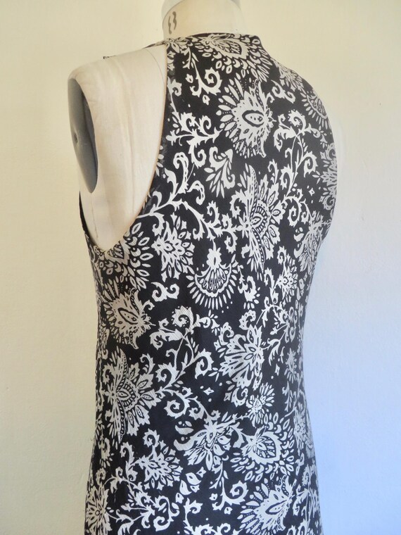1930's Style Black and White Floral Print Bias Cut Si… - Gem