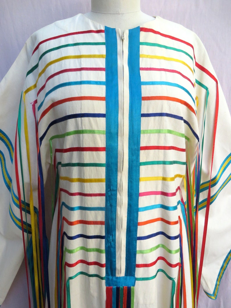 Vintage 1970/'s Josefa Mexican Caftan with Ribbon Fringe Mexican Festival Kaftan Hippie Boho Medium