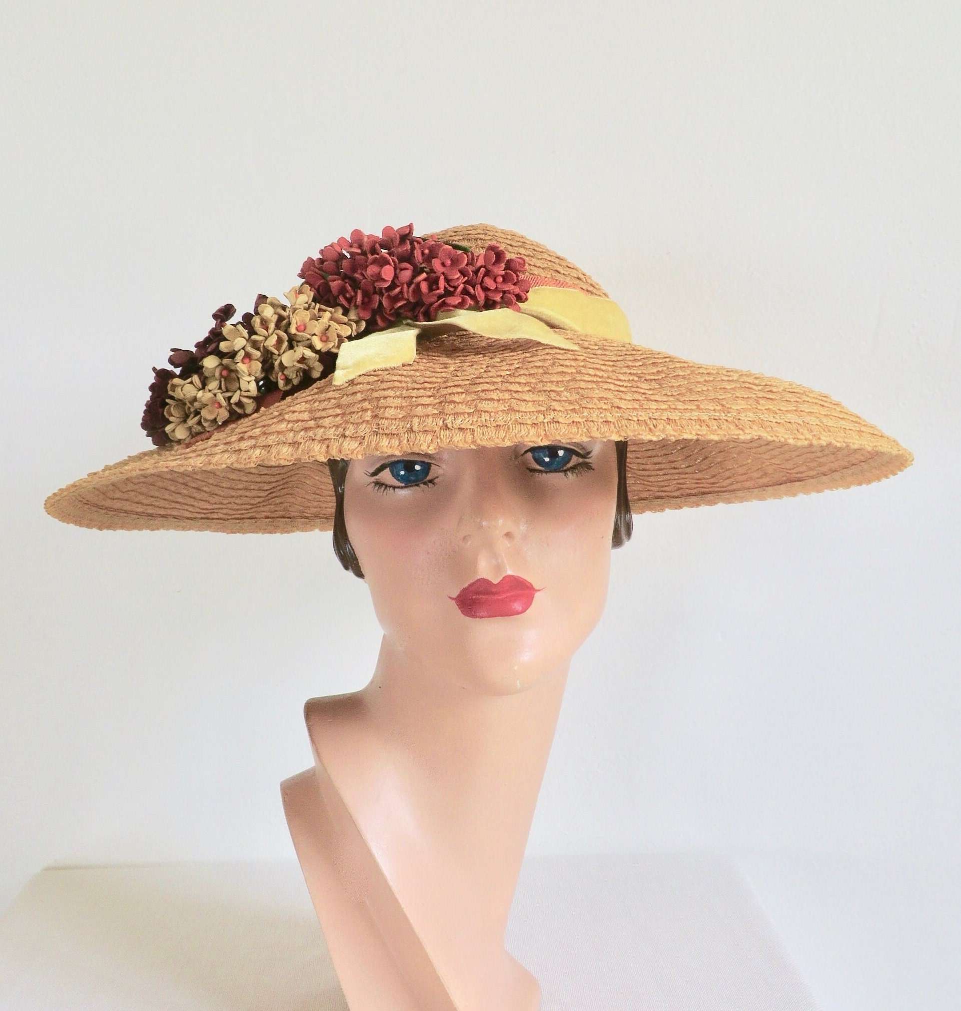 Vintage 50s cotton caramel gathered structured hat 1950s Motorcycle Biker Cap | Retro Octagonal Hat | Bronson  main image 4