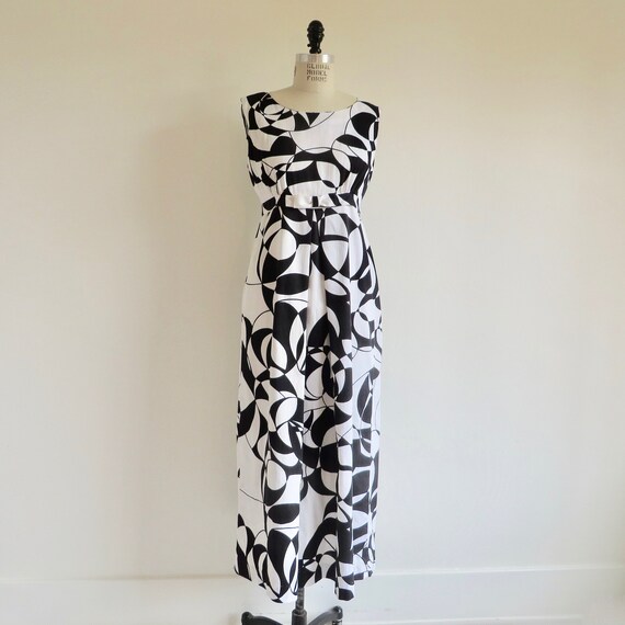 Vintage 1960's Mod Hawaiian Long Maxi Dress Black