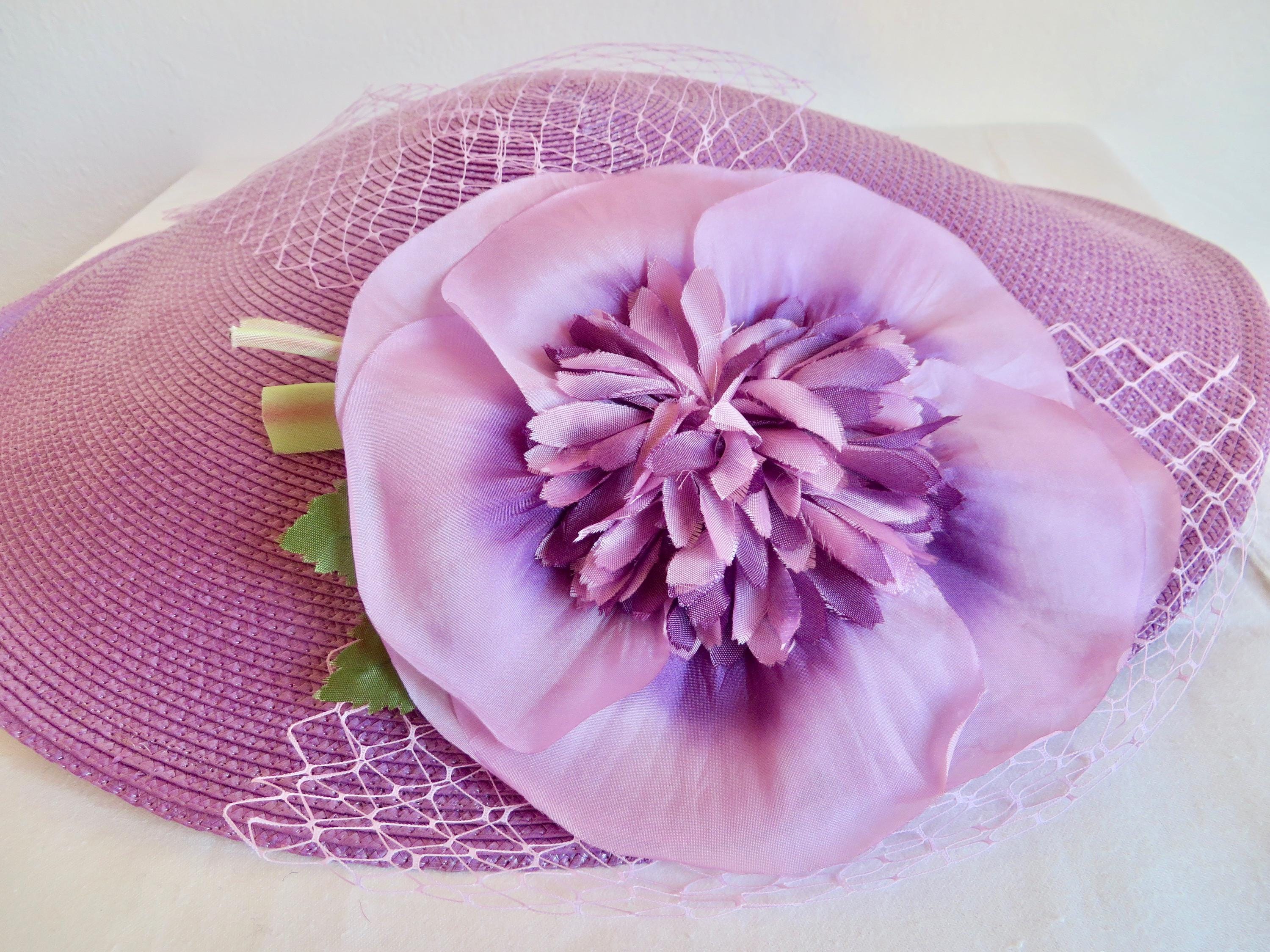 Vintage 80’s Lavender Wide Brim Occasion Hat Floral Detail Size Small Vintage 80 main image 4