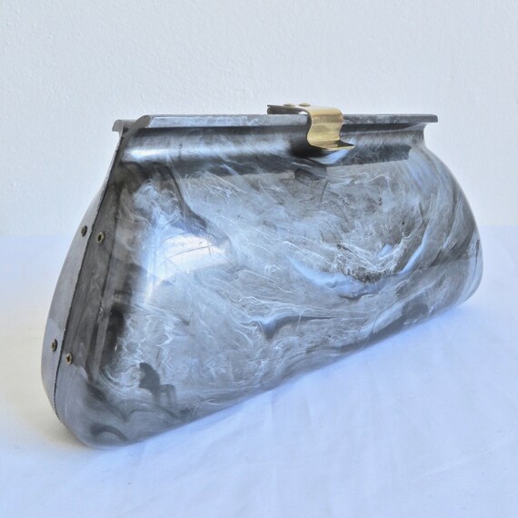 Vintage 1950's Gray Marbleized Lucite Clutch Purse