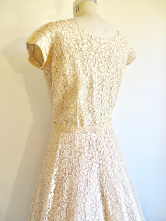 1950's Butter Cream Lace Fit and Flare Dress Swee… - image 7