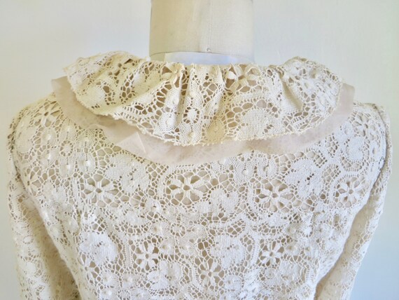 1960's Mod Ivory Creme Cotton Lace A Line Dress R… - image 8