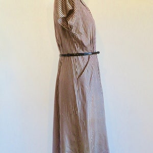 1940's 50's Black and Beige Gingham Taffeta Day Dress Short Sleeves Pockets Rockabilly Swing 30 Waist Size Medium image 6