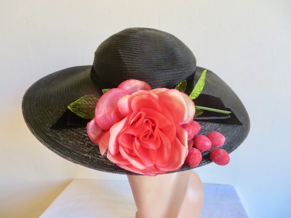 Pink and Red Floral Wide-Brimmed Hat KJIZMO Red Flower Sun Hat Wide Brim Floppy Beach Hats for  main image 2