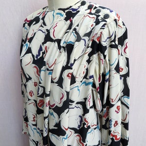 1980's Krizia Multi Color Black and White Butterfly Rayon Print Day Dress Shoulder Pads Italian Designer Medium image 6