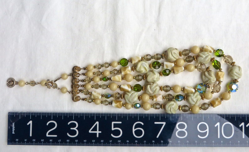 Vintage 1950/'sGreen Glass Beaded NecklaceArt Glass Beaded Multi Strand NecklaceRegency Jewels