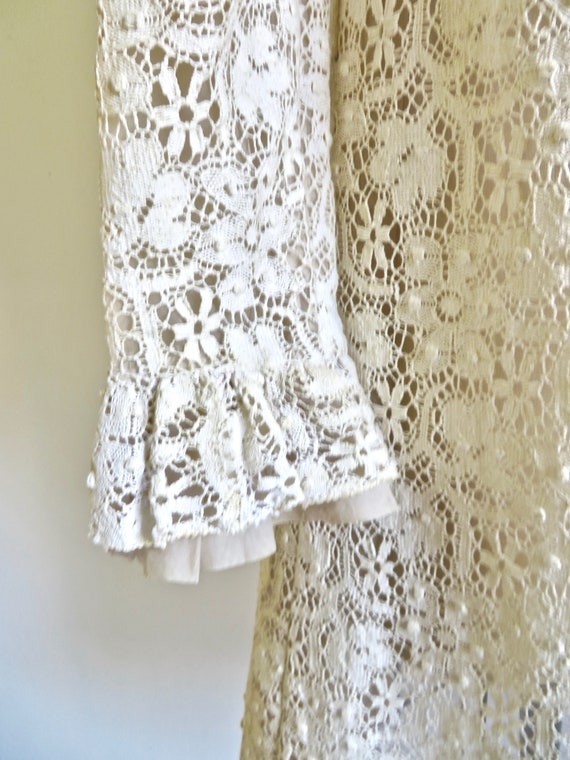 1960's Mod Ivory Creme Cotton Lace A Line Dress R… - image 9