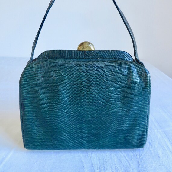 1940's 50's Green Snakeskin Leather Box Purse Stru