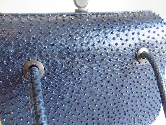 1990's Andrea Pfister Navy Blue Karung Snakeskin … - image 7