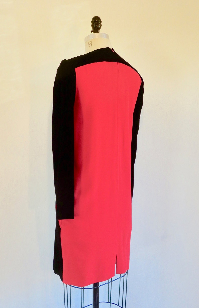 1980's Red and Black Velvet Color Block Dress Long Sleeves Evening Formal Cocktail 80's Avant Garde Chetta B Size Small image 7