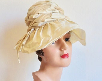1960s Cream Silk Floppy Brim Hat - Vintage 60's Bridal Millinery