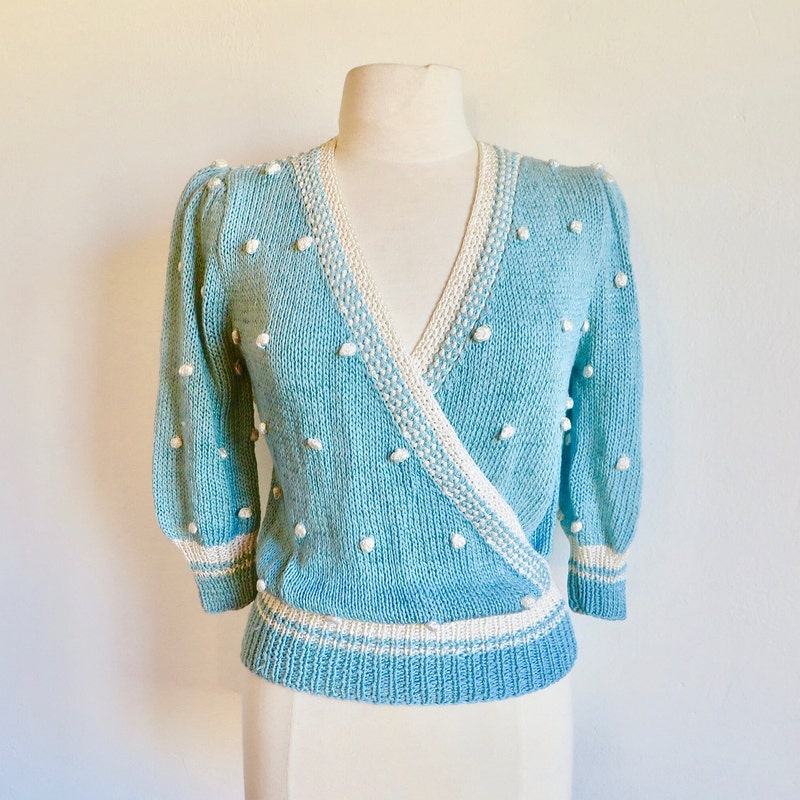 Blue and White Knit Sweater Etsy