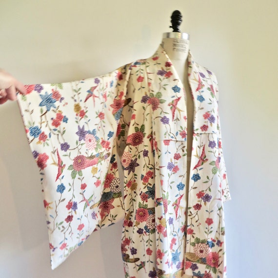 Vintage Japanese Kimono Robe Ivory Creme Rayon Sil
