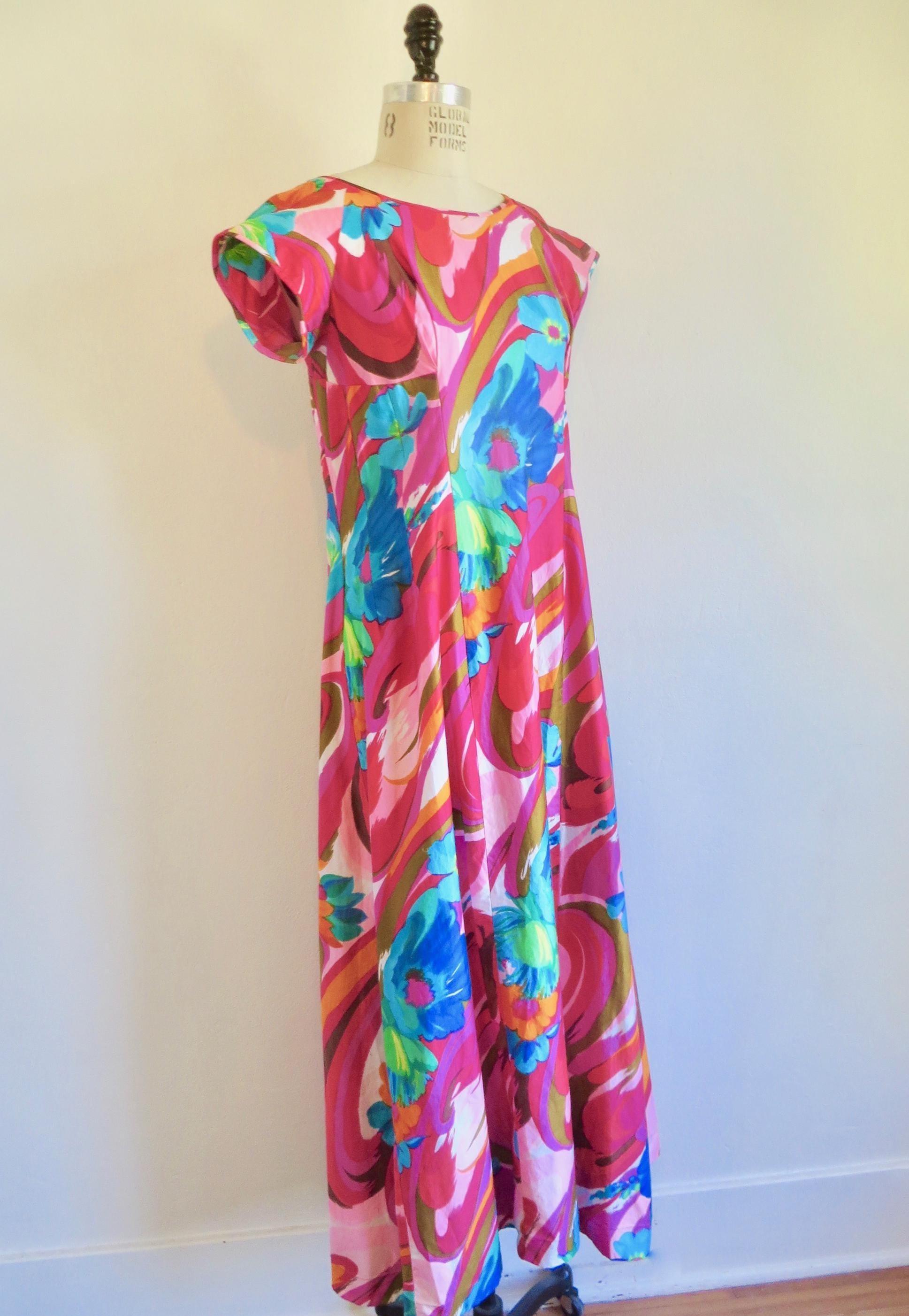 Vintage Hawaiian Maxi Dress: Tropical Floral Print, Paradise Hawaii - Etsy