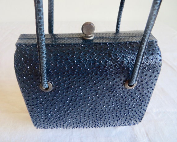 1990's Andrea Pfister Navy Blue Karung Snakeskin … - image 4