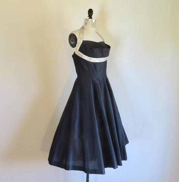 black fitted dress prom Halter Neck Fit and Flare Midi Dress main image 1