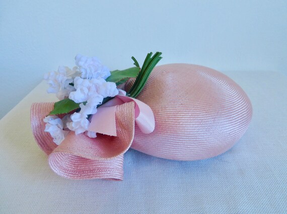 Vintage 1980's 90's Pastel Pink Straw Beret Style… - image 7