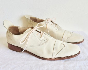 Jil Sander Size 39 Ecru White Cap Toe Suede Leather Oxford Shoes Lace Up Oxfords Tie Shoe Classic Men's Style Made in Spain