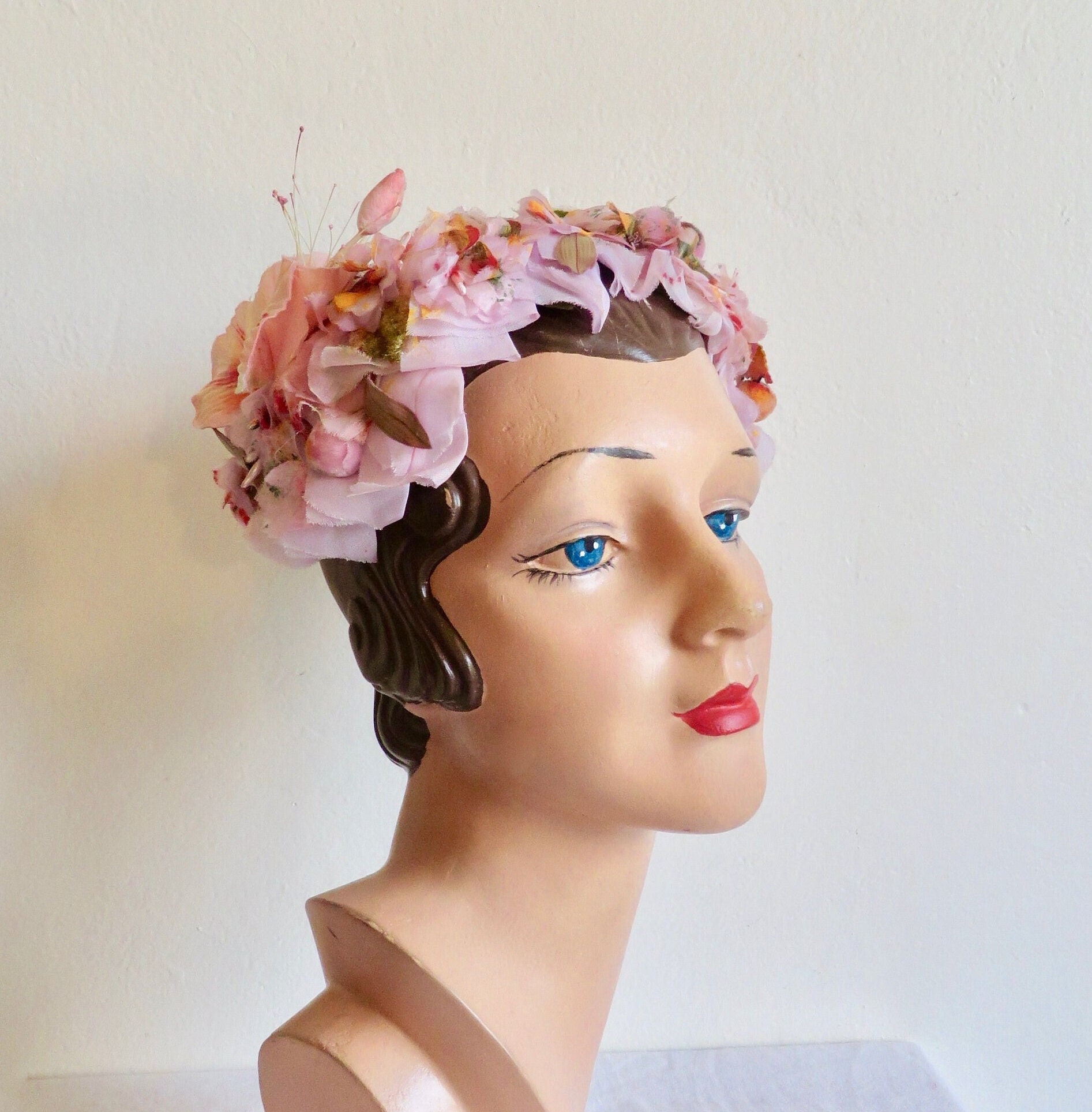Vintage Floral Fascinator Cap Pink Red Silk Rose Velvet Leaf Pillbox Hat Crown Burgundy Wine Red Velvet Rose Flower Feather Pillbox Hat  main image 4