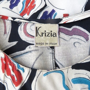 1980's Krizia Multi Color Black and White Butterfly Rayon Print Day Dress Shoulder Pads Italian Designer Medium image 10